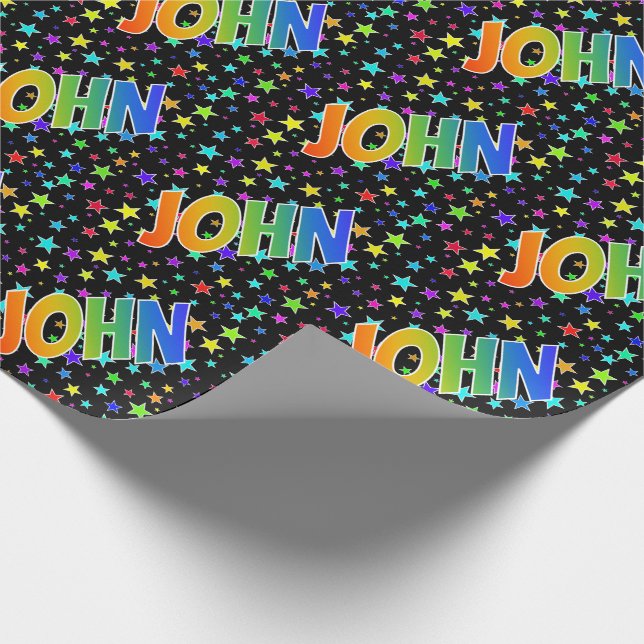 Rainbow First Name "JOHN" + Stars Wrapping Paper (Corner)