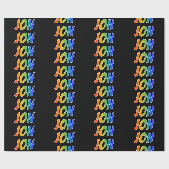 Rainbow First Name "JON"; Fun & Colourful Wrapping Paper (Flat)