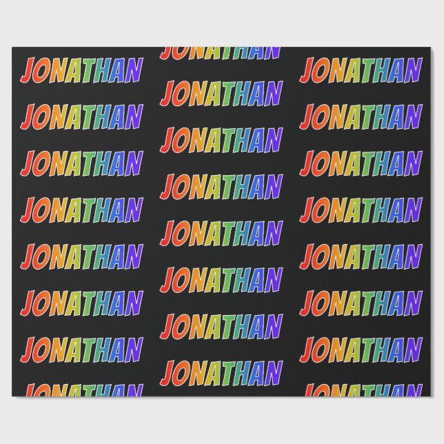 Rainbow First Name "JONATHAN"; Fun & Colourful Wrapping Paper (Flat)