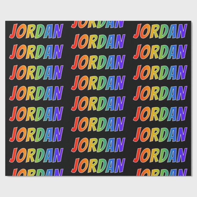 Rainbow First Name "JORDAN"; Fun & Colourful Wrapping Paper (Flat)
