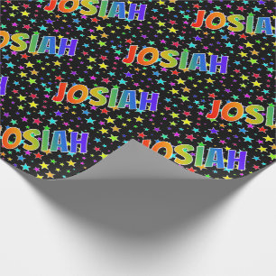 Rainbow First Name "JOSIAH" + Stars Wrapping Paper