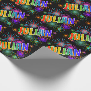 Rainbow First Name "JULIAN" + Fireworks Wrapping Paper