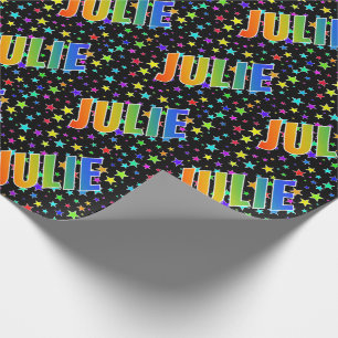 Rainbow First Name "JULIE" + Stars Wrapping Paper