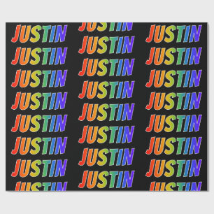 Rainbow First Name "JUSTIN"; Fun & Colourful Wrapping Paper