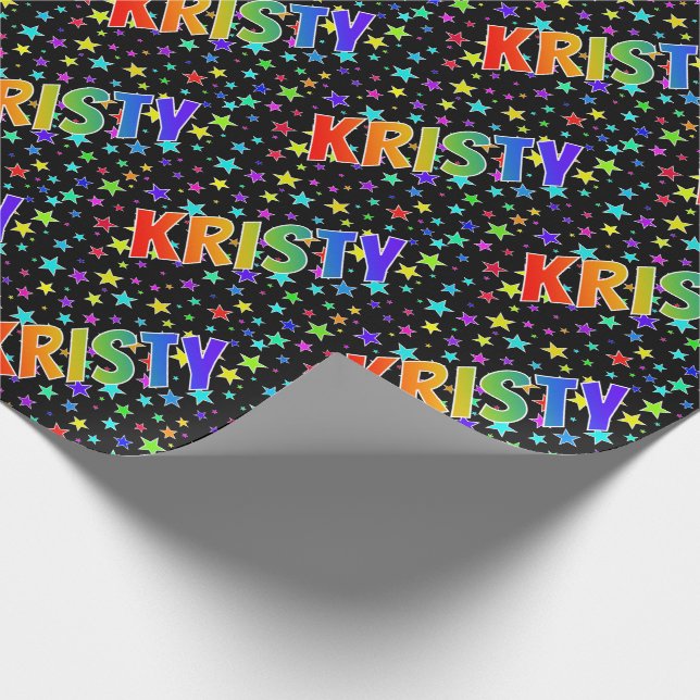 Rainbow First Name "KRISTY" + Stars Wrapping Paper (Corner)