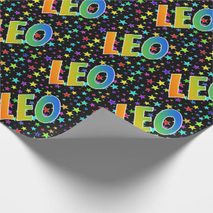 Rainbow First Name "LEO" + Stars Wrapping Paper