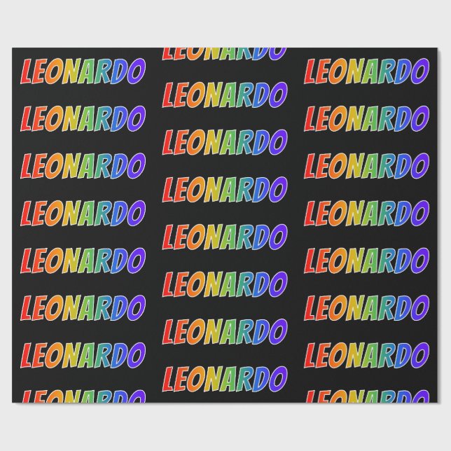 Rainbow First Name "LEONARDO"; Fun & Colourful Wrapping Paper (Flat)