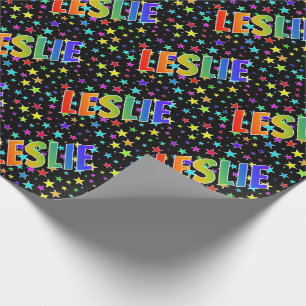 Rainbow First Name "LESLIE" + Stars Wrapping Paper