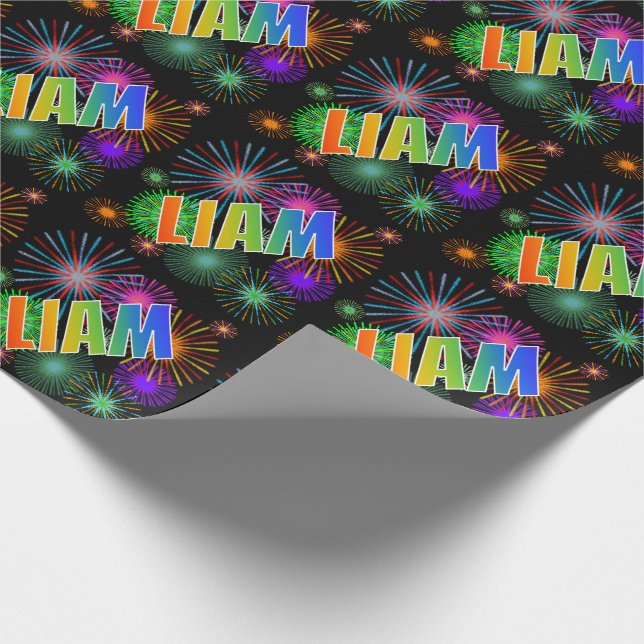 Rainbow First Name "LIAM" + Fireworks Wrapping Paper (Corner)
