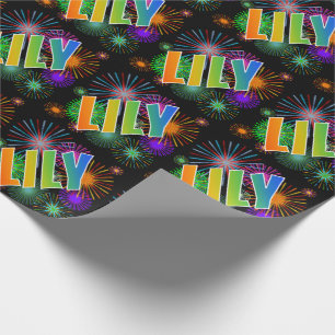 Rainbow First Name "LILY" + Fireworks Wrapping Paper