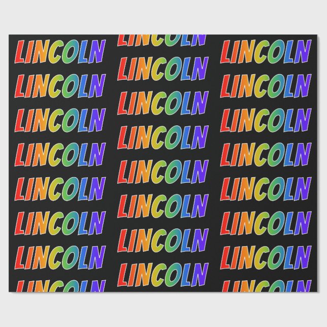 Rainbow First Name "LINCOLN"; Fun & Colourful Wrapping Paper (Flat)
