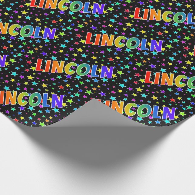 Rainbow First Name "LINCOLN" + Stars Wrapping Paper (Corner)
