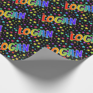 Rainbow First Name "LOGAN" + Stars Wrapping Paper