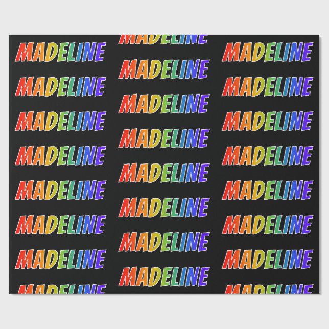 Rainbow First Name "MADELINE"; Fun & Colourful Wrapping Paper (Flat)