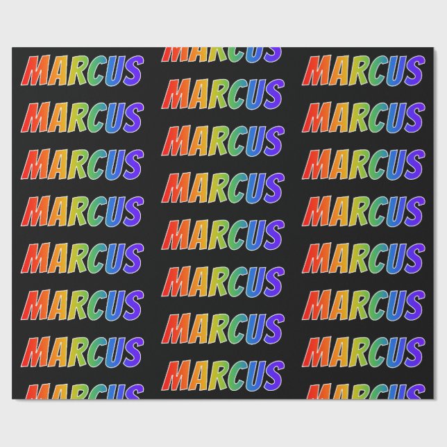 Rainbow First Name "MARCUS"; Fun & Colourful Wrapping Paper (Flat)