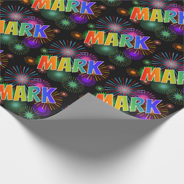Rainbow First Name "MARK" + Fireworks Wrapping Paper (Corner)
