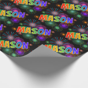 Rainbow First Name "MASON" + Fireworks Wrapping Paper
