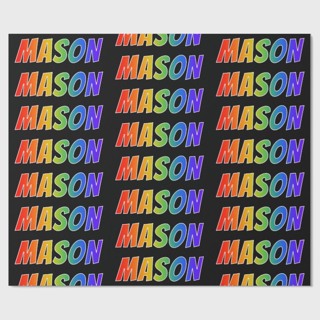 Rainbow First Name "MASON"; Fun & Colourful Wrapping Paper (Flat)