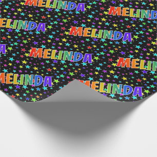 Rainbow First Name "MELINDA" + Stars Wrapping Paper