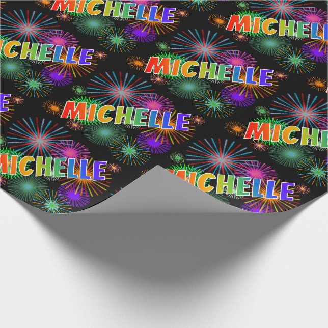 Rainbow First Name "MICHELLE" + Fireworks Wrapping Paper (Corner)