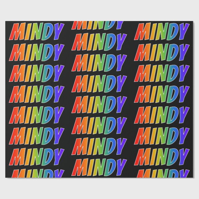 Rainbow First Name "MINDY"; Fun & Colourful Wrapping Paper (Flat)