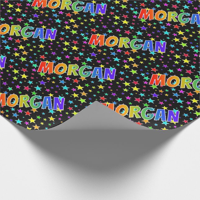 Rainbow First Name "MORGAN" + Stars Wrapping Paper (Corner)