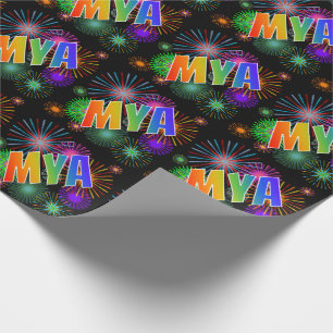 Rainbow First Name "MYA" + Fireworks Wrapping Paper