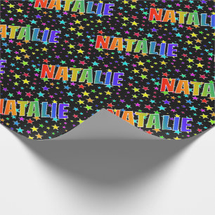 Rainbow First Name "NATALIE" + Stars Wrapping Paper