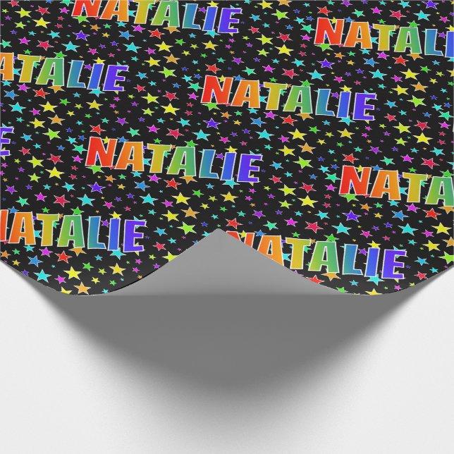 Rainbow First Name "NATALIE" + Stars Wrapping Paper (Corner)