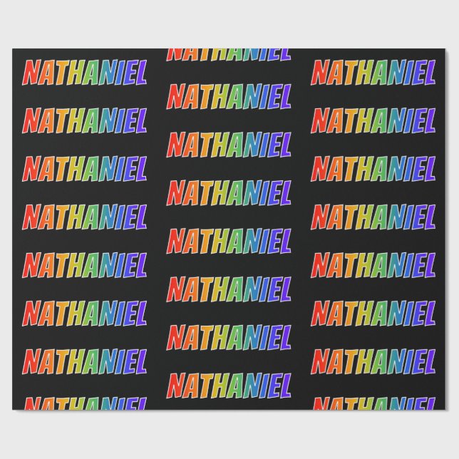 Rainbow First Name "NATHANIEL"; Fun & Colourful Wrapping Paper (Flat)