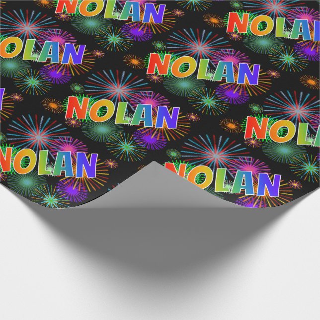 Rainbow First Name "NOLAN" + Fireworks Wrapping Paper (Corner)