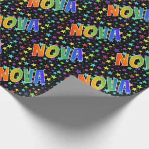 Rainbow First Name "NOVA" + Stars Wrapping Paper