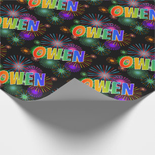Rainbow First Name "OWEN" + Fireworks Wrapping Paper