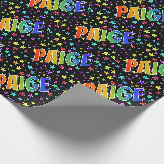 Rainbow First Name "PAIGE" + Stars Wrapping Paper (Corner)