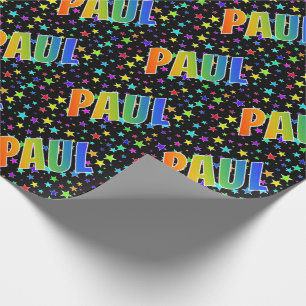 Rainbow First Name "PAUL" + Stars Wrapping Paper