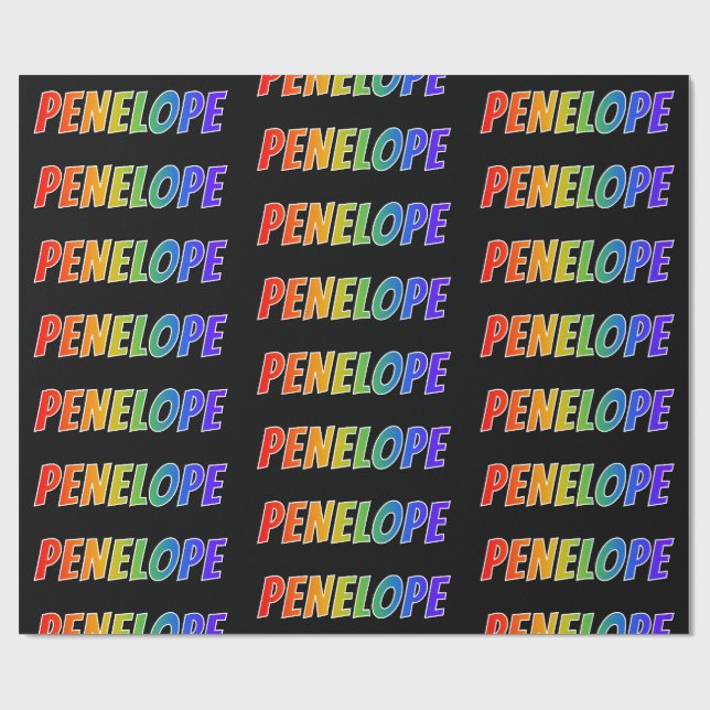 Rainbow First Name "PENELOPE"; Fun & Colourful Wrapping Paper (Flat)