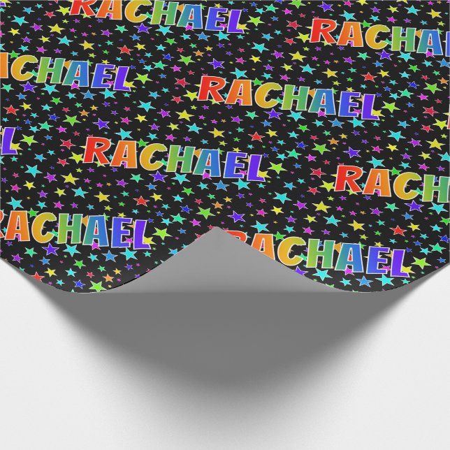 Rainbow First Name "RACHAEL" + Stars Wrapping Paper (Corner)