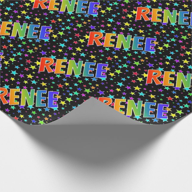 Rainbow First Name "RENEE" + Stars Wrapping Paper (Corner)