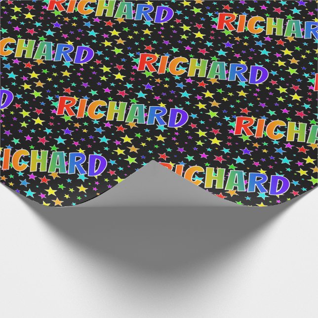 Rainbow First Name "RICHARD" + Stars Wrapping Paper (Corner)
