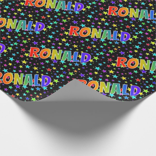 Rainbow First Name "RONALD" + Stars Wrapping Paper (Corner)