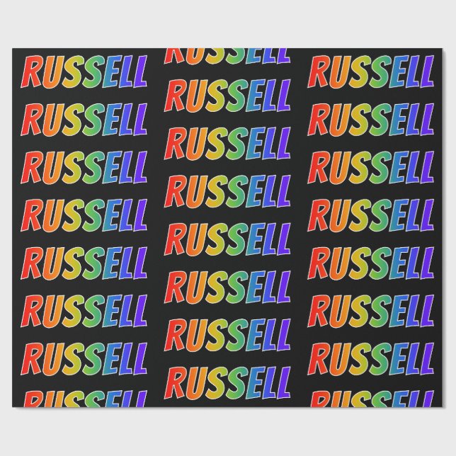 Rainbow First Name "RUSSELL"; Fun & Colourful Wrapping Paper (Flat)
