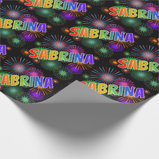 Rainbow First Name "SABRINA" + Fireworks Wrapping Paper (Corner)