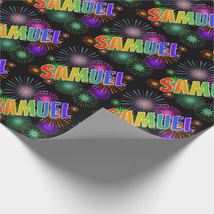 Rainbow First Name "SAMUEL" + Fireworks Wrapping Paper
