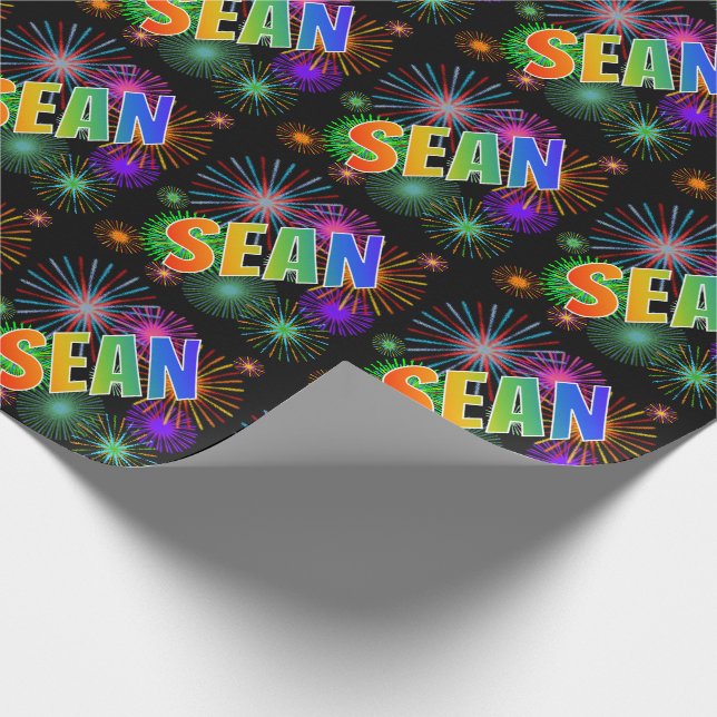 Rainbow First Name "SEAN" + Fireworks Wrapping Paper (Corner)