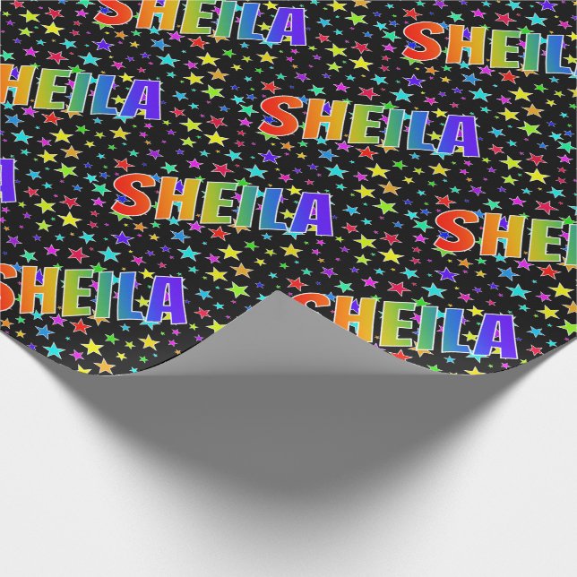Rainbow First Name "SHEILA" + Stars Wrapping Paper (Corner)
