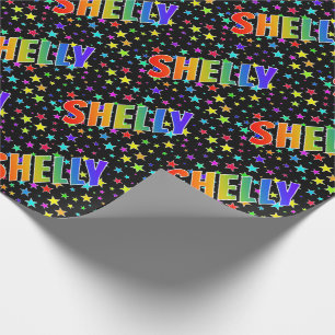 Rainbow First Name "SHELLY" + Stars Wrapping Paper