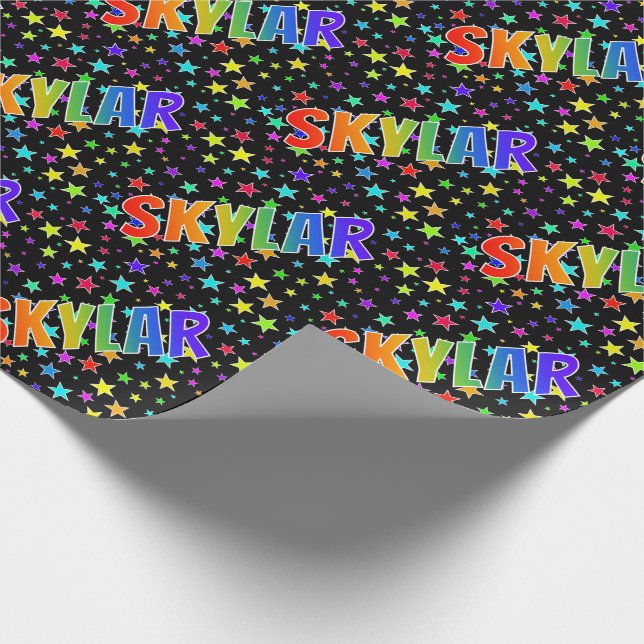 Rainbow First Name "SKYLAR" + Stars Wrapping Paper (Corner)