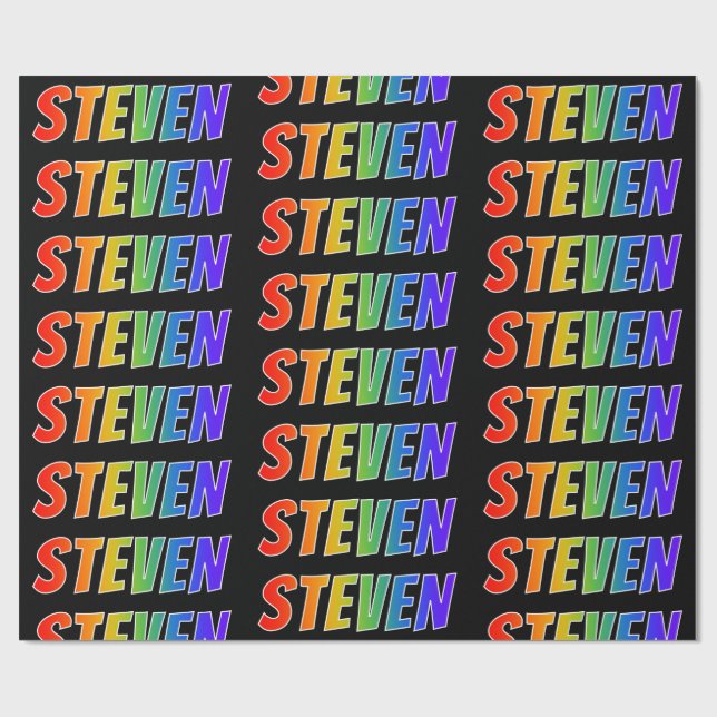 Rainbow First Name "STEVEN"; Fun & Colourful Wrapping Paper (Flat)