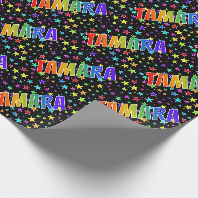 Rainbow First Name "TAMARA" + Stars Wrapping Paper (Corner)