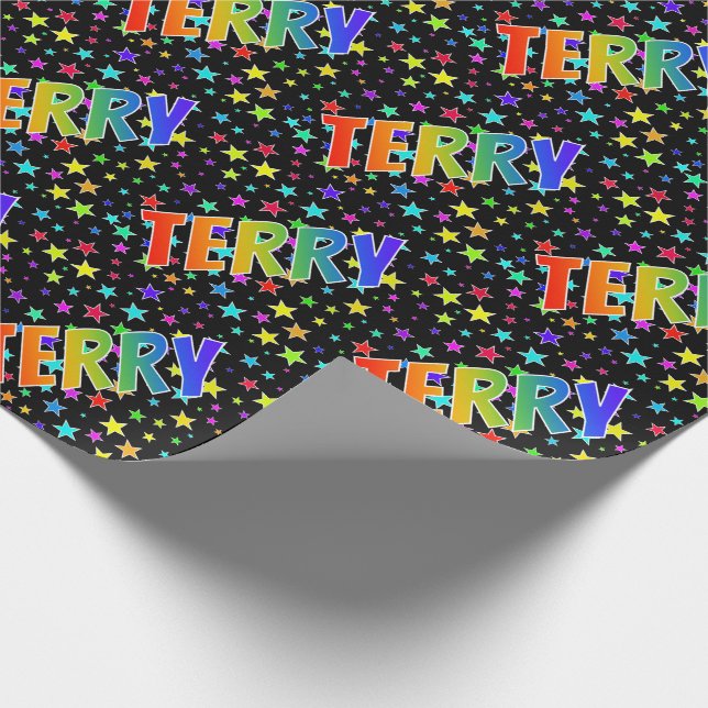 Rainbow First Name "TERRY" + Stars Wrapping Paper (Corner)